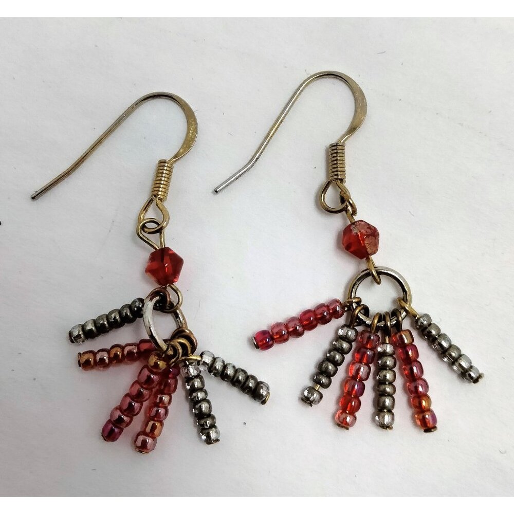 Earrings Silver Red irridecent Crystal Hook Drop Dangle Small